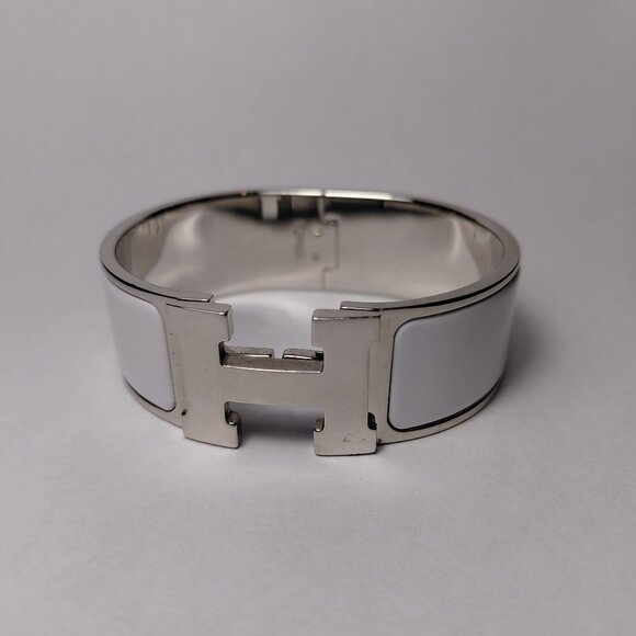 Hermes Clic Clac H Bracelet Blanc Silver White Enamel Bangle Size Small PM - Picture 1 of 16